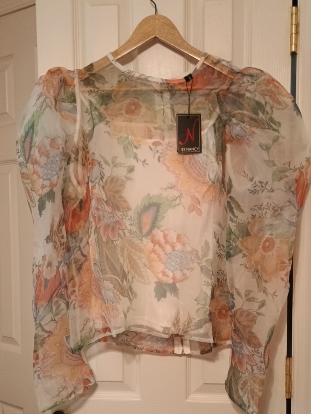 NWT N By Nancy Sheer Floral Organza Puff Sleeve Layered Blouse. Size 2XL